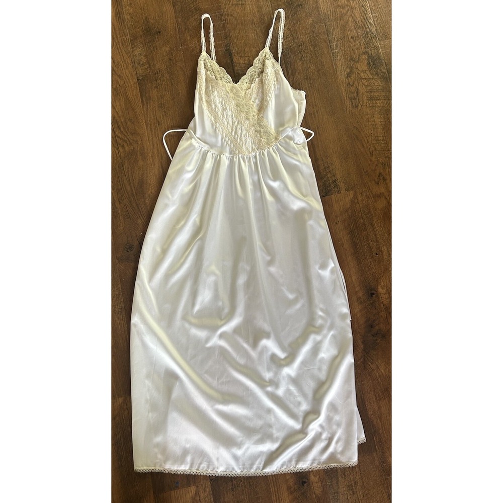 Vintage 70s Victorias Secret Babydoll Lace Slip Dress Midi M Embroidered Rare‎